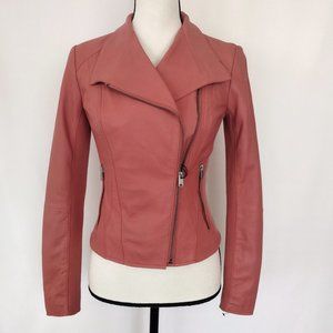 Marc New York Coral Pink Felix Knit Panel Moto Leather Jacket